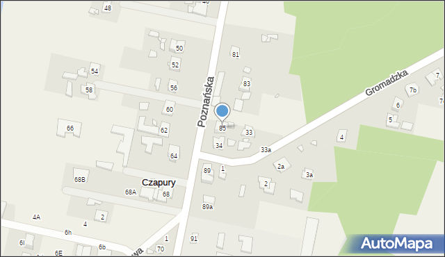 Czapury, Poznańska, 85, mapa Czapury