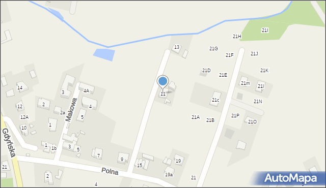 Czerwonak, Polna, 11, mapa Czerwonak