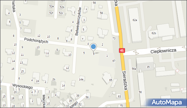 Dąbrowa, Podchorążych, 3, mapa Dąbrowa