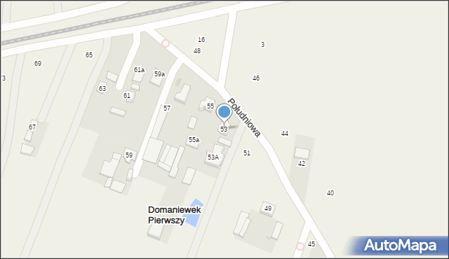 Domaniewek Pierwszy, Południowa, 53, mapa Domaniewek Pierwszy