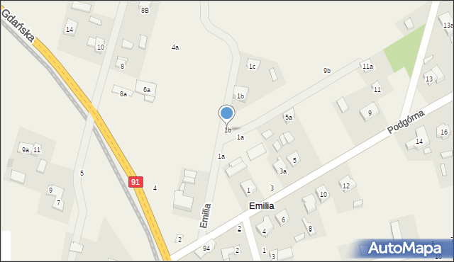 Emilia, Podgórna, 1b, mapa Emilia