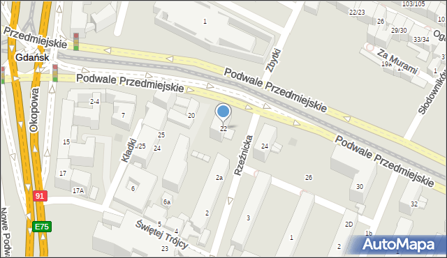 Gdańsk, Podwale Przedmiejskie, 22, mapa Gdańska