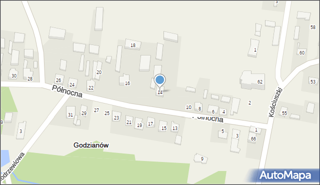 Godzianów, Północna, 14, mapa Godzianów