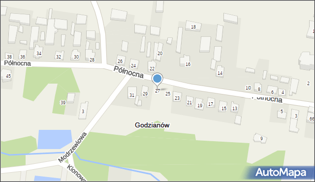 Godzianów, Północna, 27, mapa Godzianów