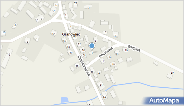 Granowiec, Pocztowa, 1, mapa Granowiec