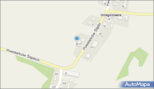 Grzegorzowice, Powstańców Śląskich, 33, mapa Grzegorzowice