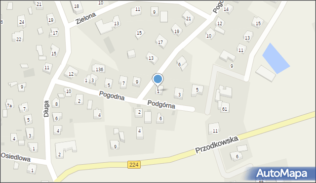 Grzybno, Podgórna, 1, mapa Grzybno