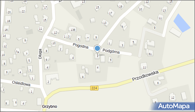 Grzybno, Podgórna, 2, mapa Grzybno