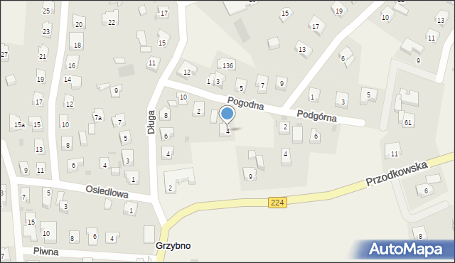 Grzybno, Pogodna, 4, mapa Grzybno