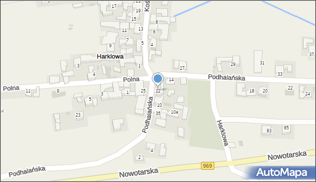 Harklowa, Podhalańska, 12, mapa Harklowa