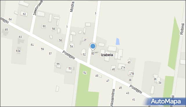 Izabela, Postępu, 50, mapa Izabela