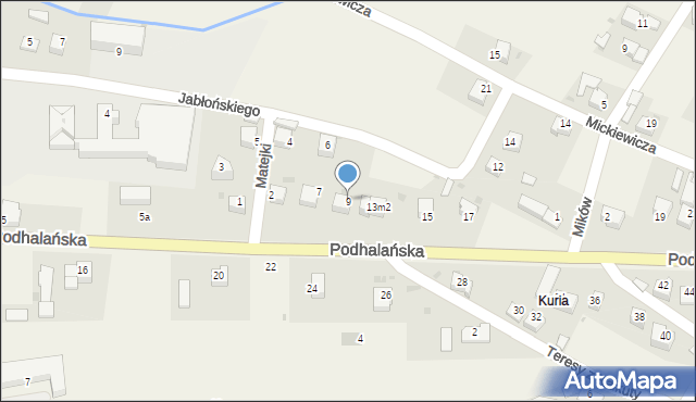 Jabłonka, Podhalańska, 9, mapa Jabłonka