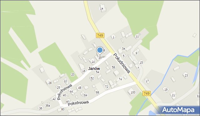 Janów, Południowa, 10, mapa Janów