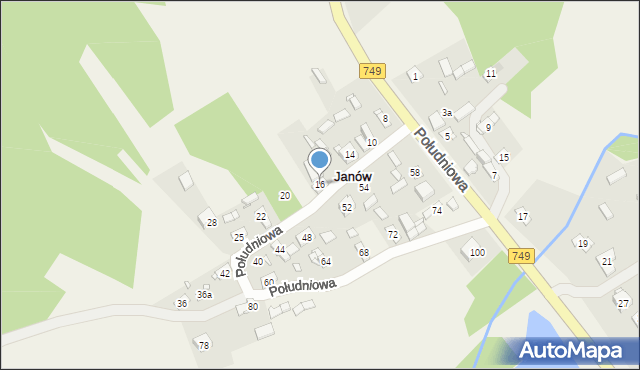 Janów, Południowa, 16, mapa Janów