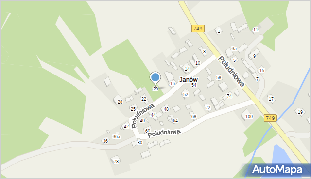 Janów, Południowa, 20, mapa Janów