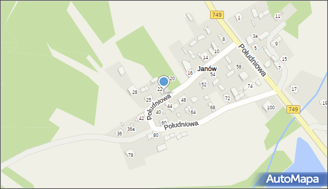 Janów, Południowa, 24, mapa Janów