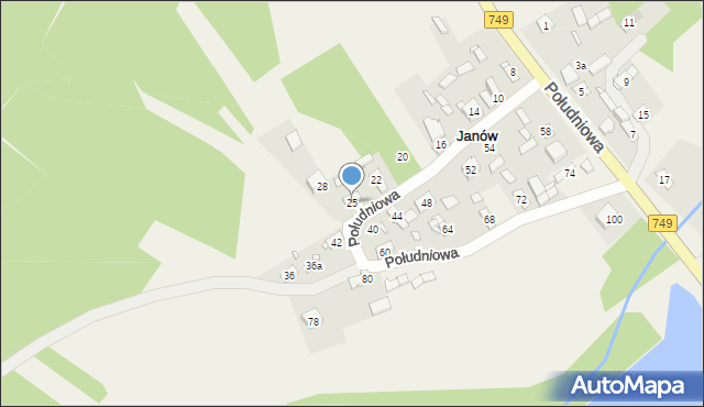 Janów, Południowa, 25, mapa Janów