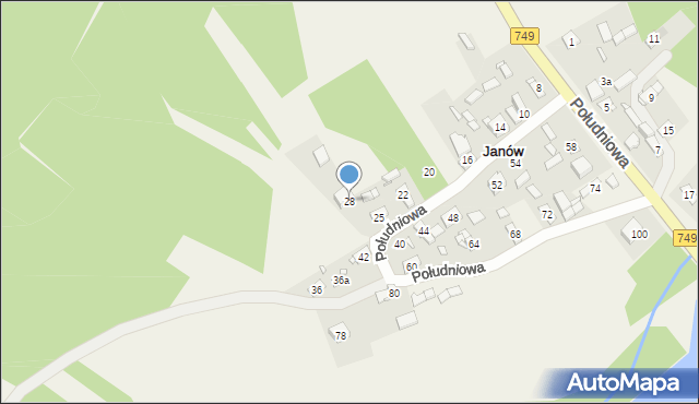 Janów, Południowa, 28, mapa Janów