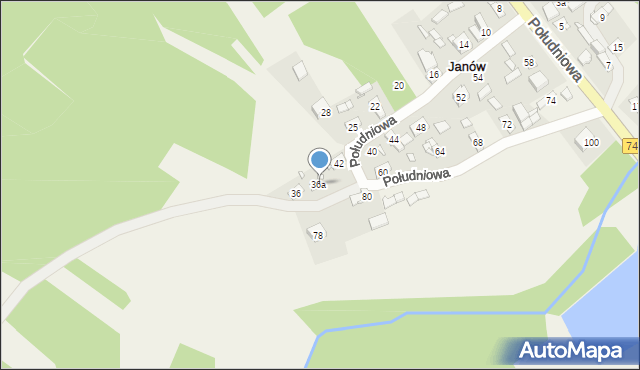 Janów, Południowa, 38, mapa Janów