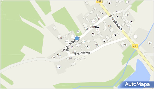 Janów, Południowa, 44, mapa Janów