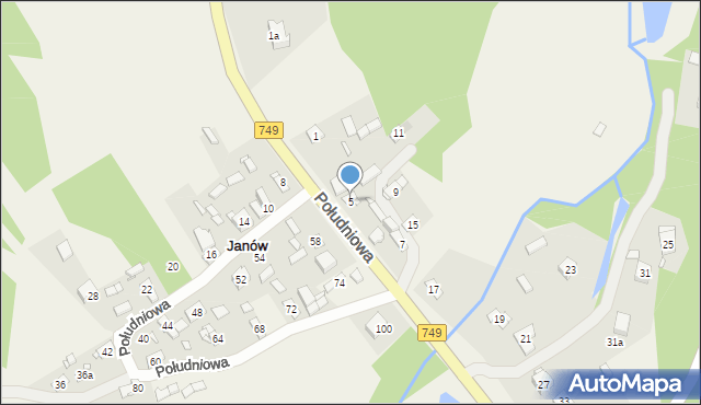 Janów, Południowa, 5, mapa Janów