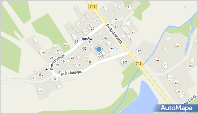 Janów, Południowa, 72, mapa Janów