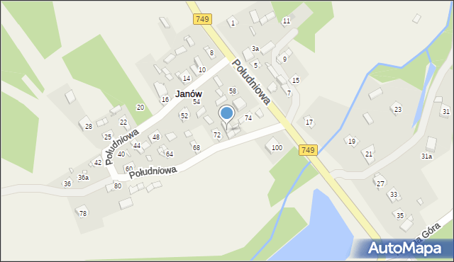 Janów, Południowa, 74a, mapa Janów