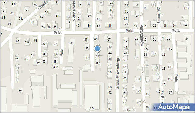 Jasło, Pola Wincentego, 33, mapa Jasła