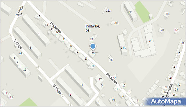 Jaworzno, Podwale, 20, mapa Jaworzno