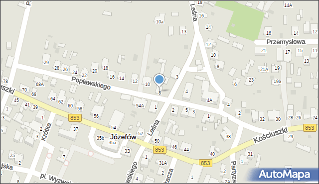 Józefów, Popławskiego Jana Ludwika, 8, mapa Józefów