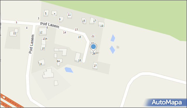 Kamień, Pod Lasem, 25, mapa Kamień