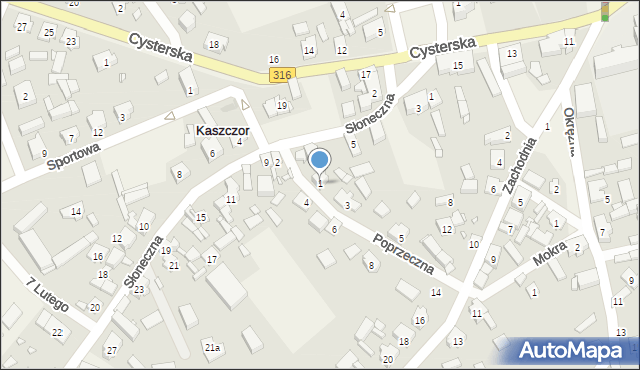 Kaszczor, Poprzeczna, 1, mapa Kaszczor