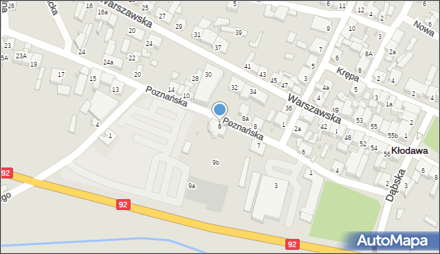 Kłodawa, Poznańska, 9, mapa Kłodawa