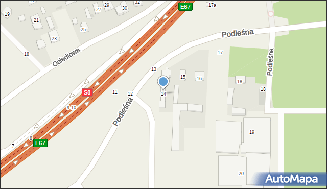 Kolonia Zawada, Podleśna, 14, mapa Kolonia Zawada