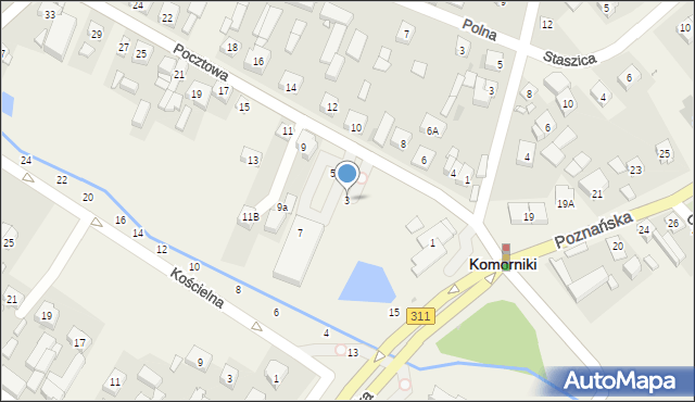 Komorniki, Pocztowa, 3, mapa Komorniki