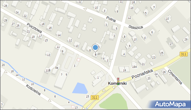 Komorniki, Pocztowa, 6, mapa Komorniki