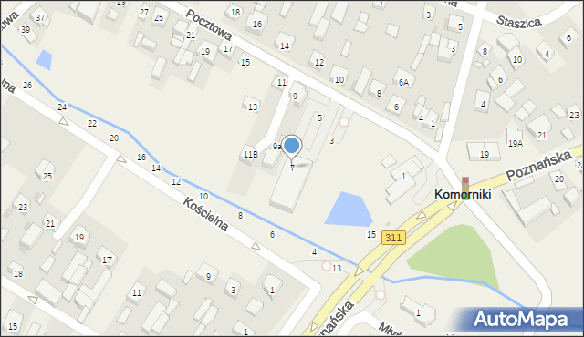 Komorniki, Pocztowa, 7, mapa Komorniki