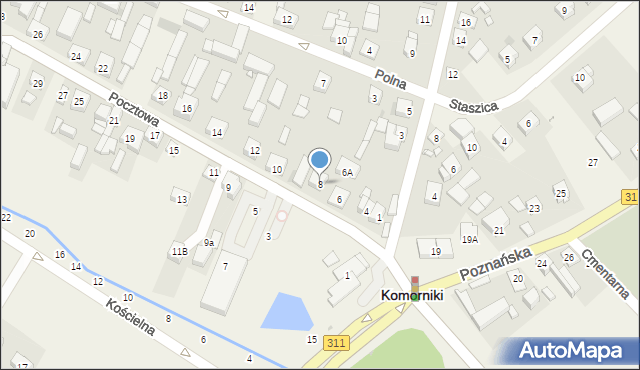 Komorniki, Pocztowa, 8, mapa Komorniki