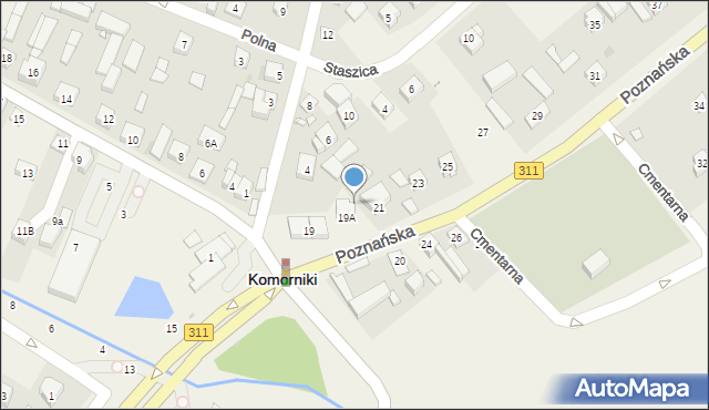 Komorniki, Poznańska, 19a, mapa Komorniki