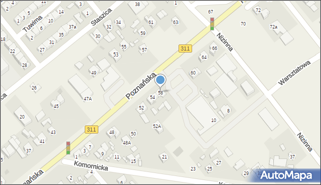 Komorniki, Poznańska, 58, mapa Komorniki