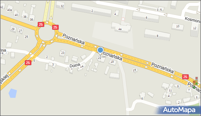 Konin, Poznańska, 21B, mapa Konina