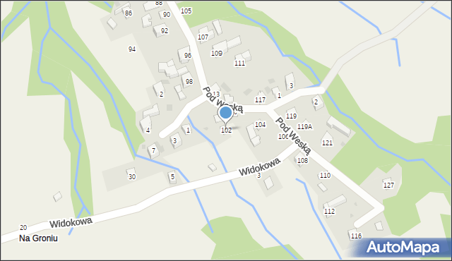 Korbielów, Pod Weską, 102, mapa Korbielów