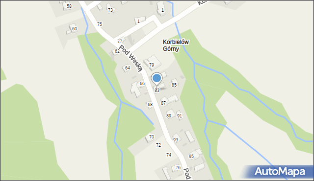 Korbielów, Pod Weską, 83, mapa Korbielów