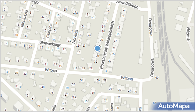 Koronowo, Powstańców Wielkopolskich, 28, mapa Koronowo