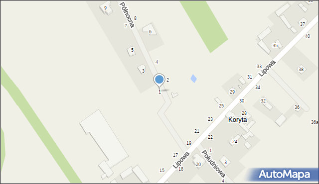 Koryta, Północna, 1, mapa Koryta