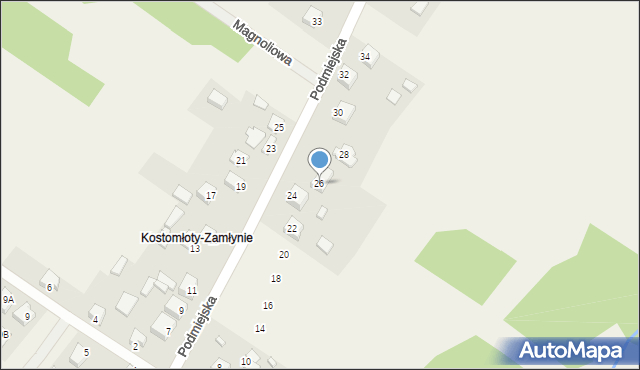 Kostomłoty Pierwsze, Podmiejska, 26, mapa Kostomłoty Pierwsze