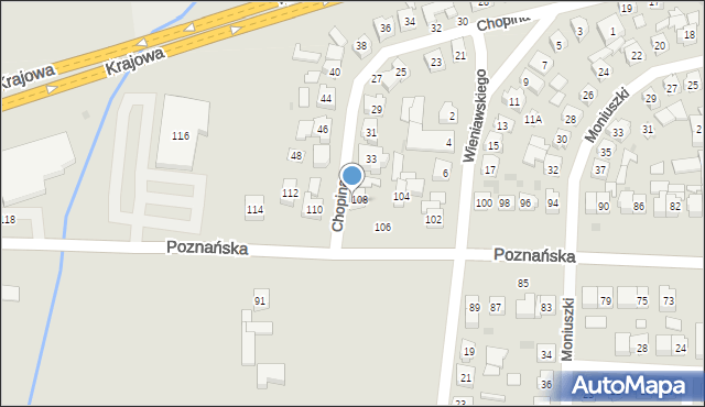 Kostrzyn, Poznańska, 108A, mapa Kostrzyn