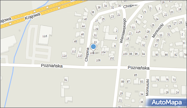 Kostrzyn, Poznańska, 108B, mapa Kostrzyn