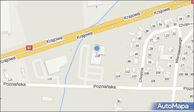 Kostrzyn, Poznańska, 116, mapa Kostrzyn