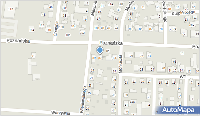 Kostrzyn, Poznańska, 87, mapa Kostrzyn